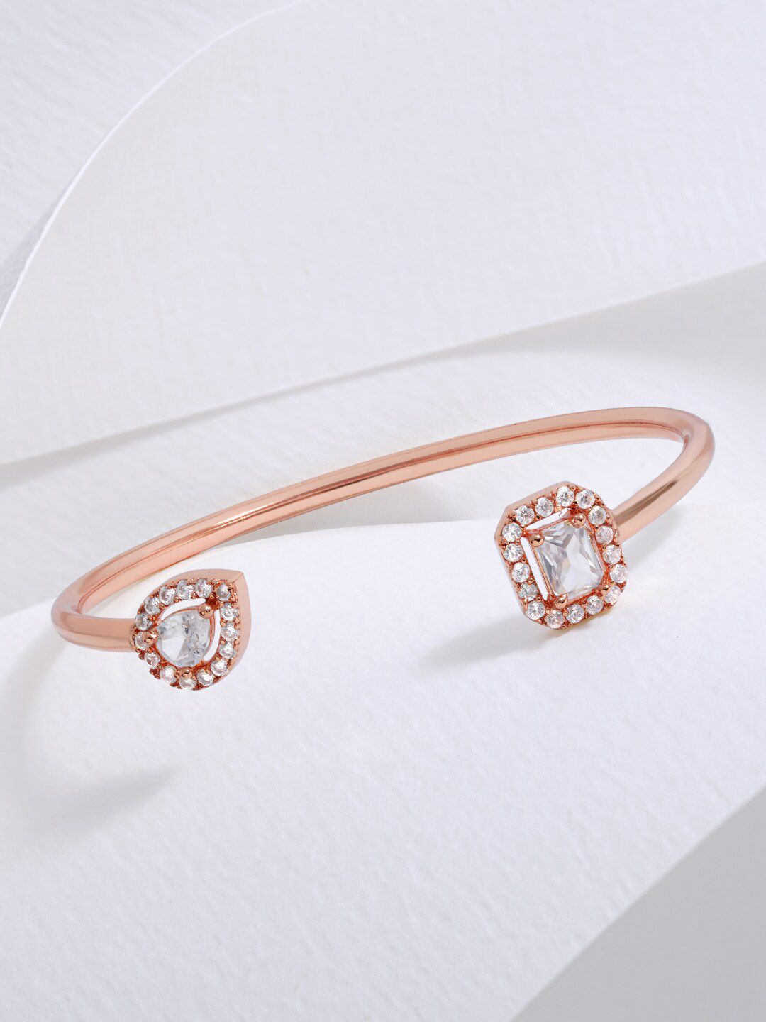 MINUTIAE Women Rose Gold-Plated & White Brass Crystals Cuff Bracelet Price in India