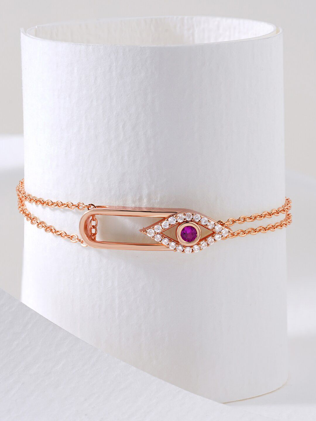 MINUTIAE Women Rose Gold Plated & White Brass Crystals Link Bracelet Price in India