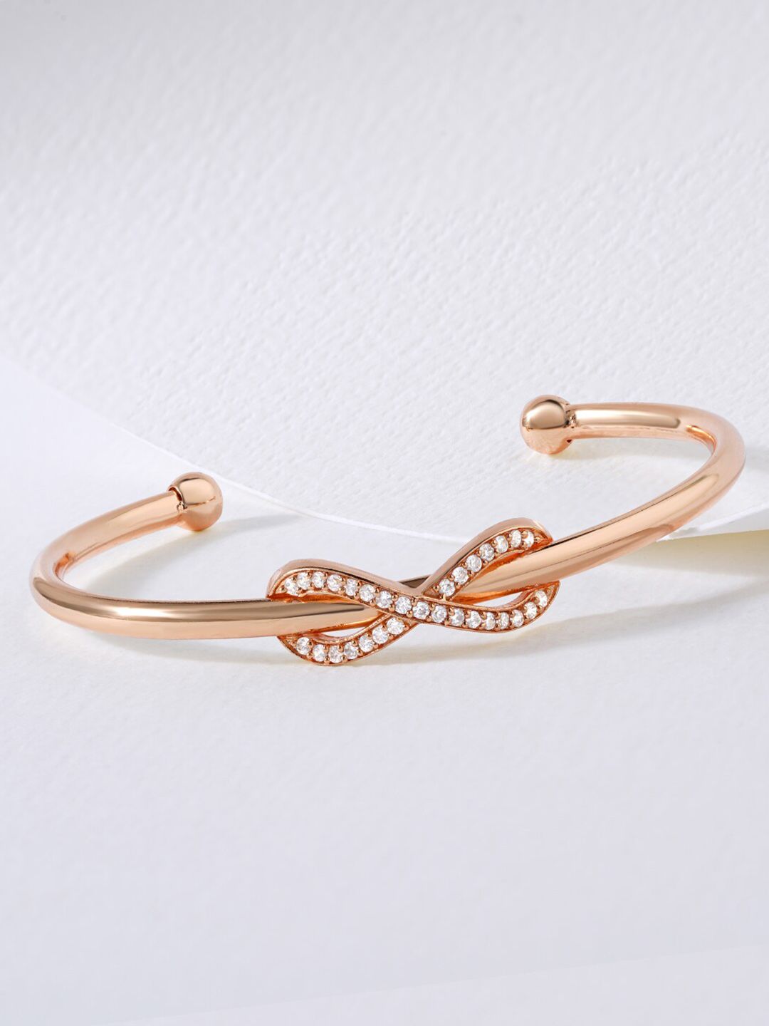 MINUTIAE Women Rose Gold & White Brass Crystals Cuff Bracelet Price in India