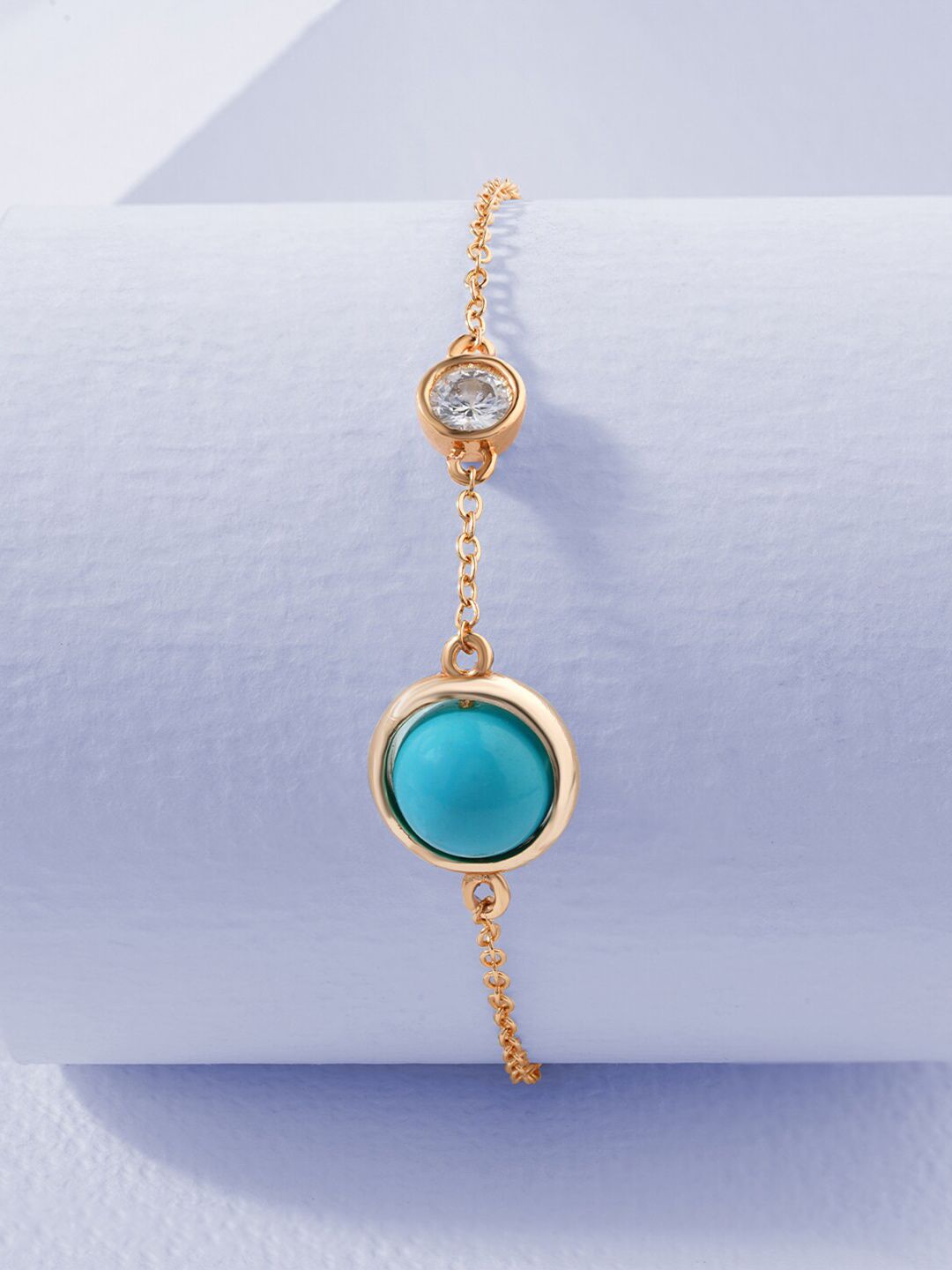 MINUTIAE Women Rose Gold & Blue Brass Turquoise Handcrafted Rose Gold-Plated Charm Bracelet Price in India