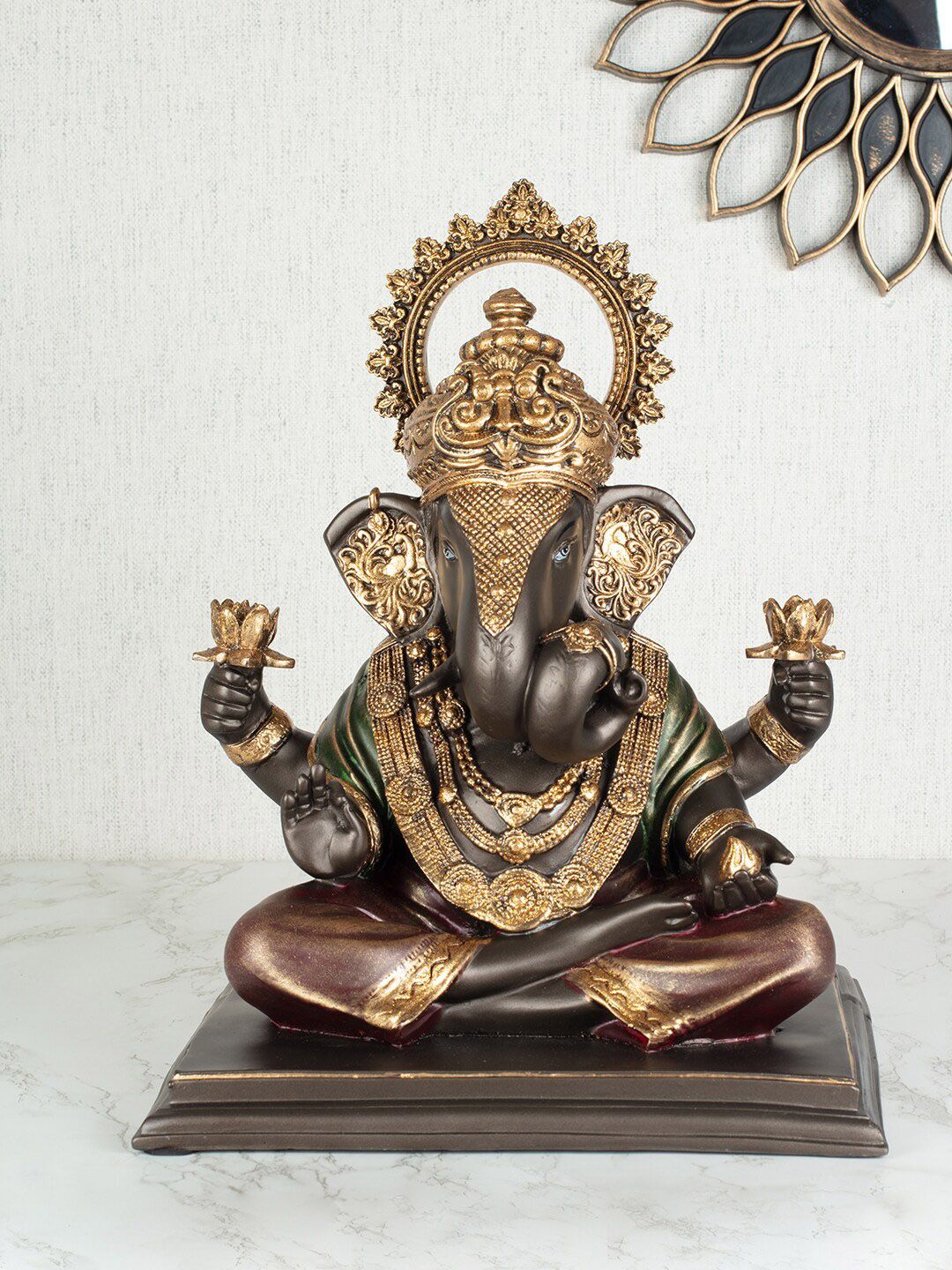 HomeTown Charcoal & Copper Polyresin Embellished Ganesha Idol Price in India