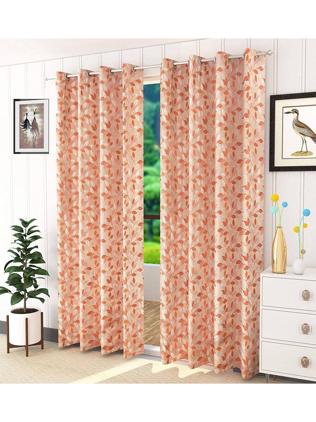 Fresh From Loom Orange & Silver-Toned Set of 2 Room Darkening Window Curtain Price in India