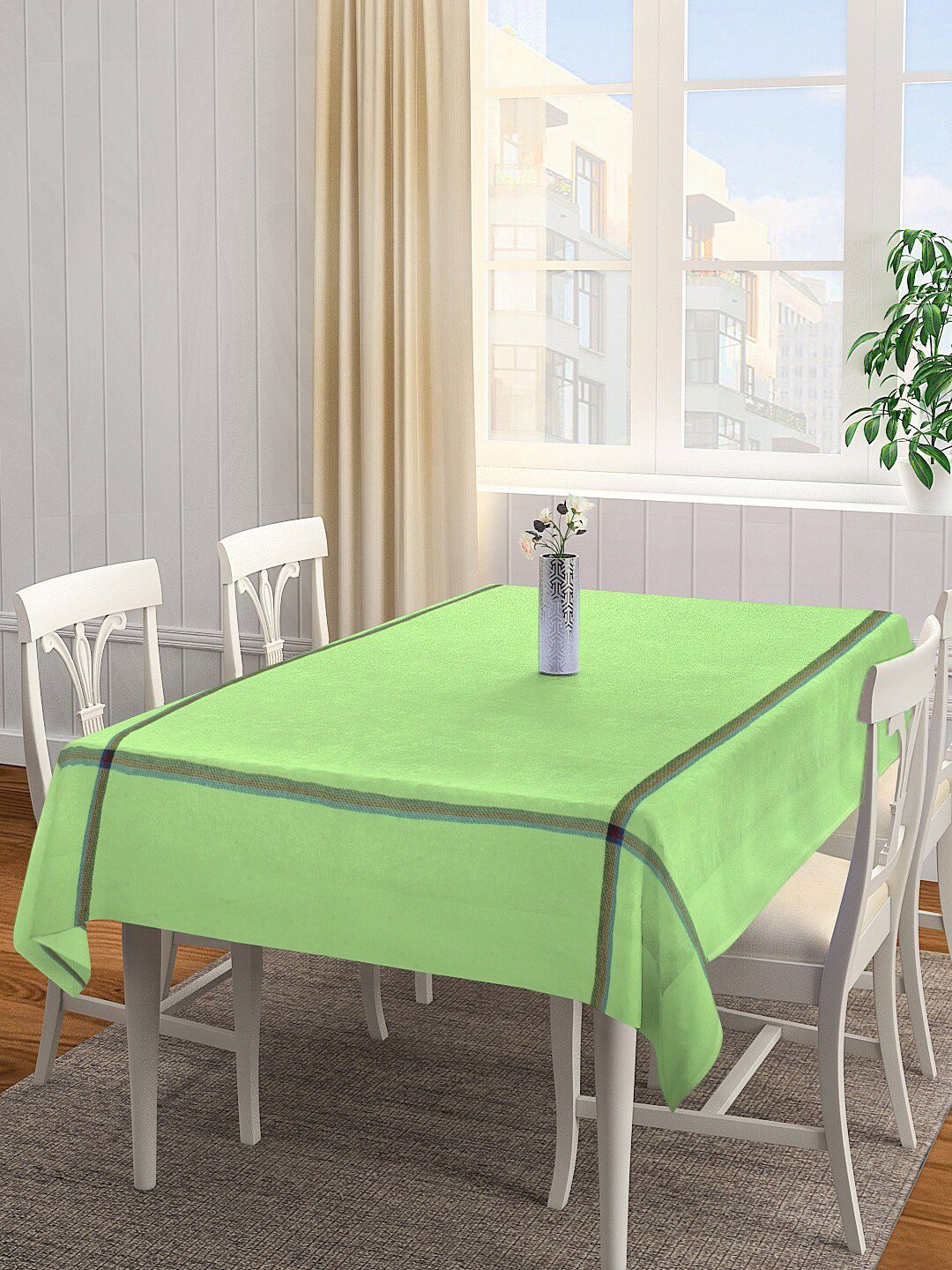 KLOTTHE Green Solid Cotton 6-Seater Table Cover Price in India