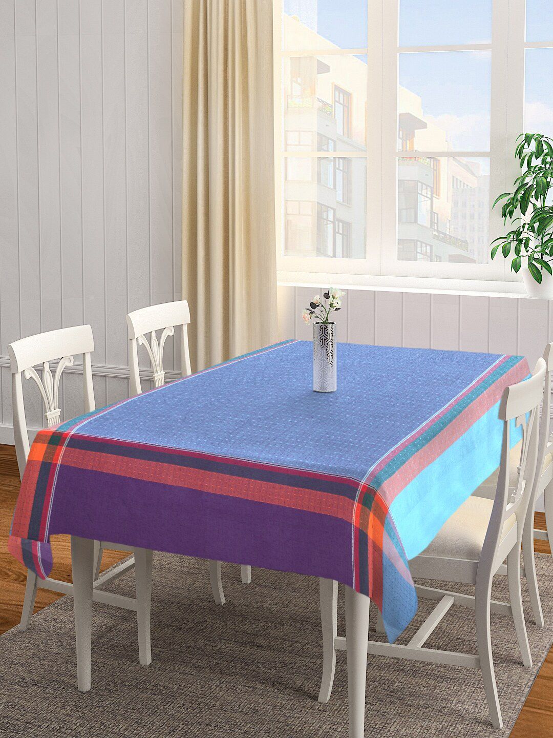 KLOTTHE Blue Solid Cotton Woven Design Table Cover Price in India