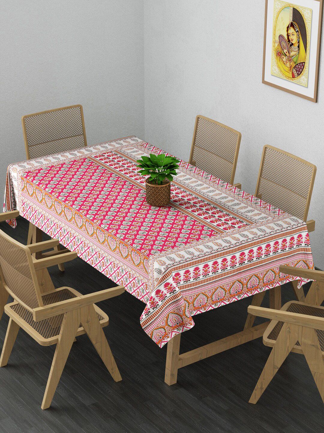 Gulaab Jaipur Red & White Printed Cotton Rectangle Table Cloth Price in India