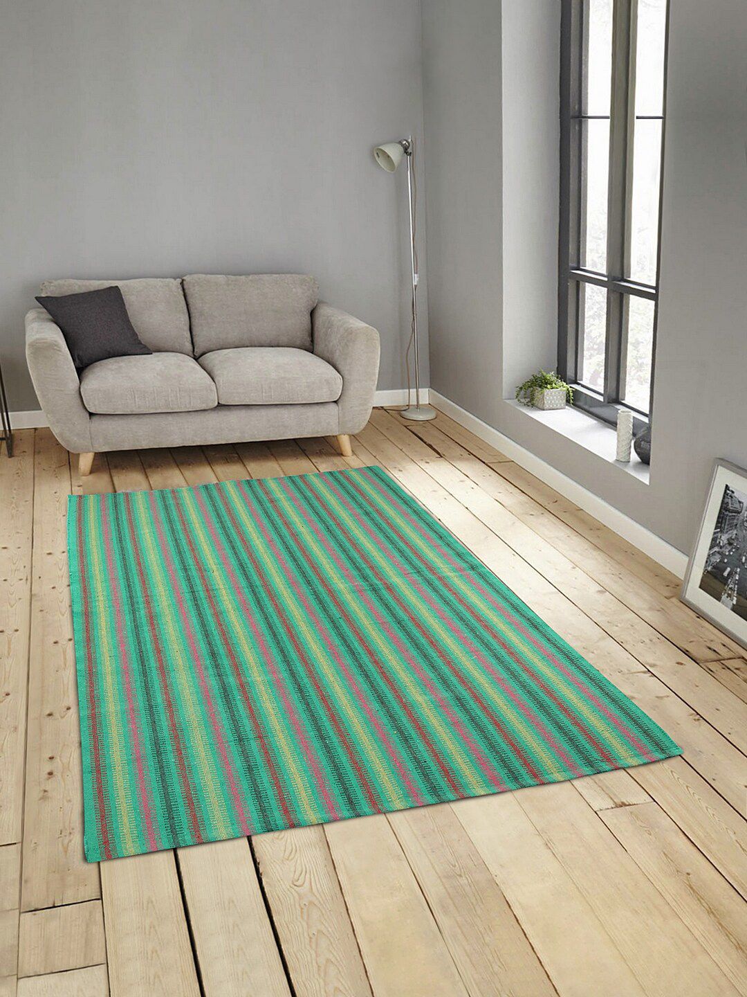 KLOTTHE Green Striped Anti-Skid Dhurrie Price in India