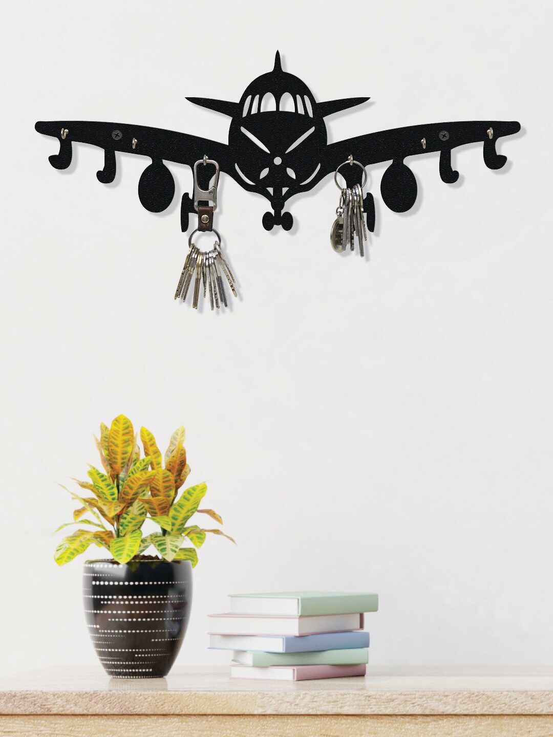 RANDOM Black Aeroplane Wall Hanging Key Holder Price in India