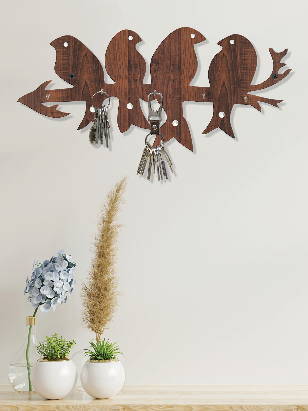 RANDOM Brown Solid Birds Wall Hanging Key Holder Price in India