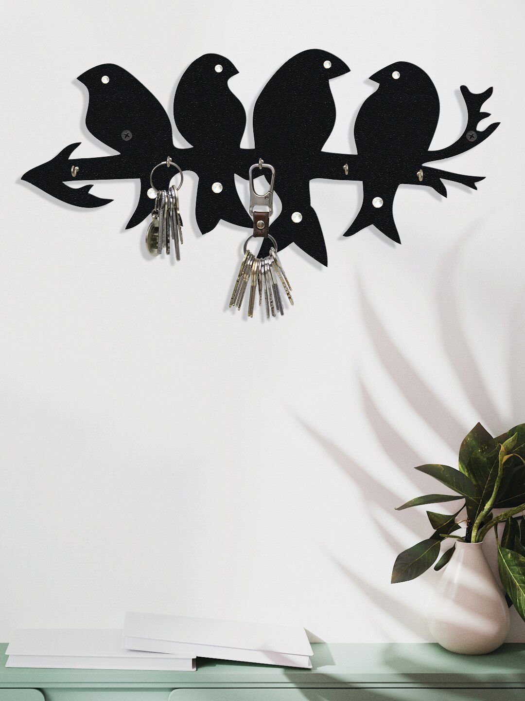 RANDOM 5 Hooks Black Birds Wall Hanging Key Holder Price in India