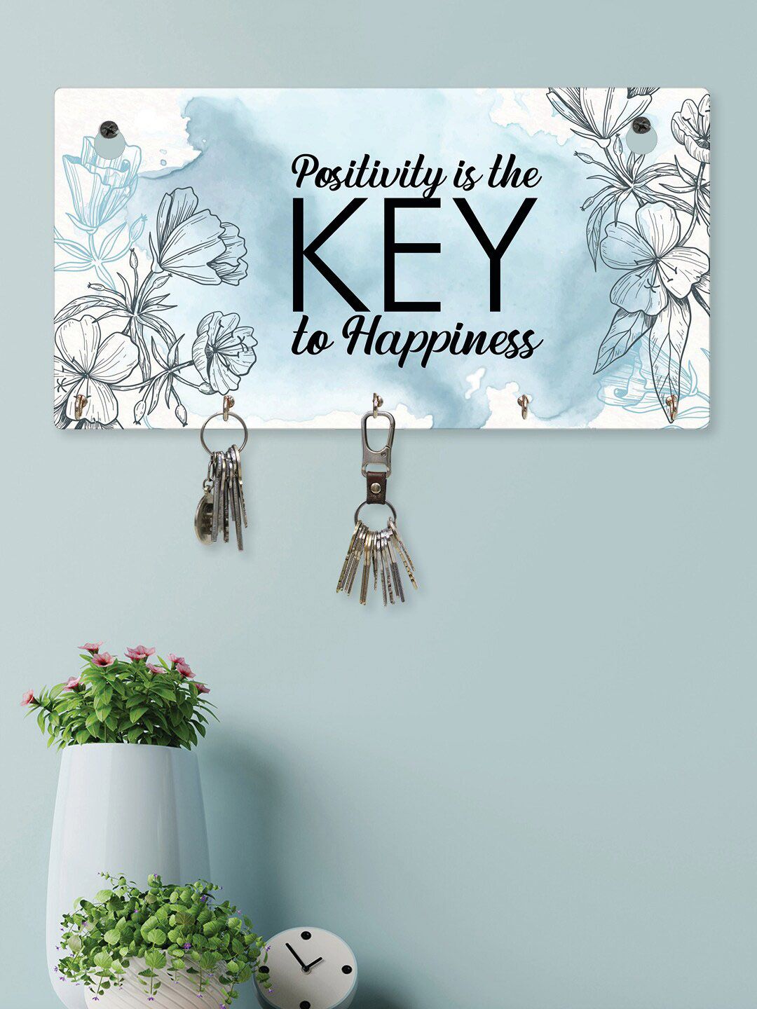 RANDOM 5 Hooks Blue Positive Quotes Wall Hanging Key Holder Price in India