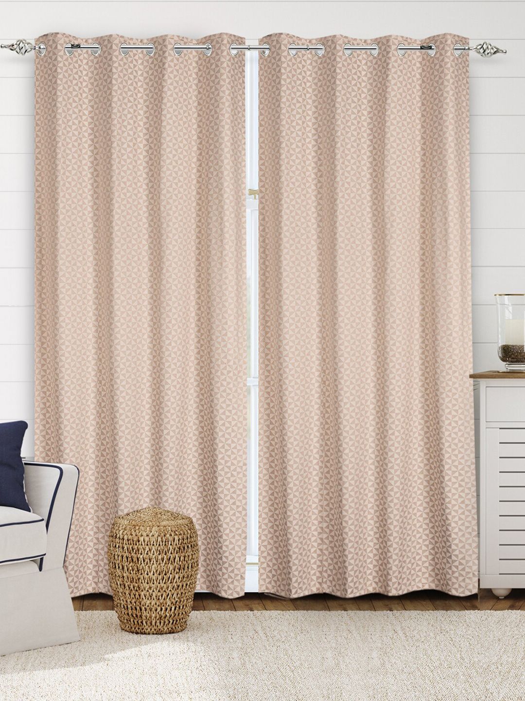 Saral Home Beige & Pink Set of 2 Geometric Black Out Long Door Curtain Price in India