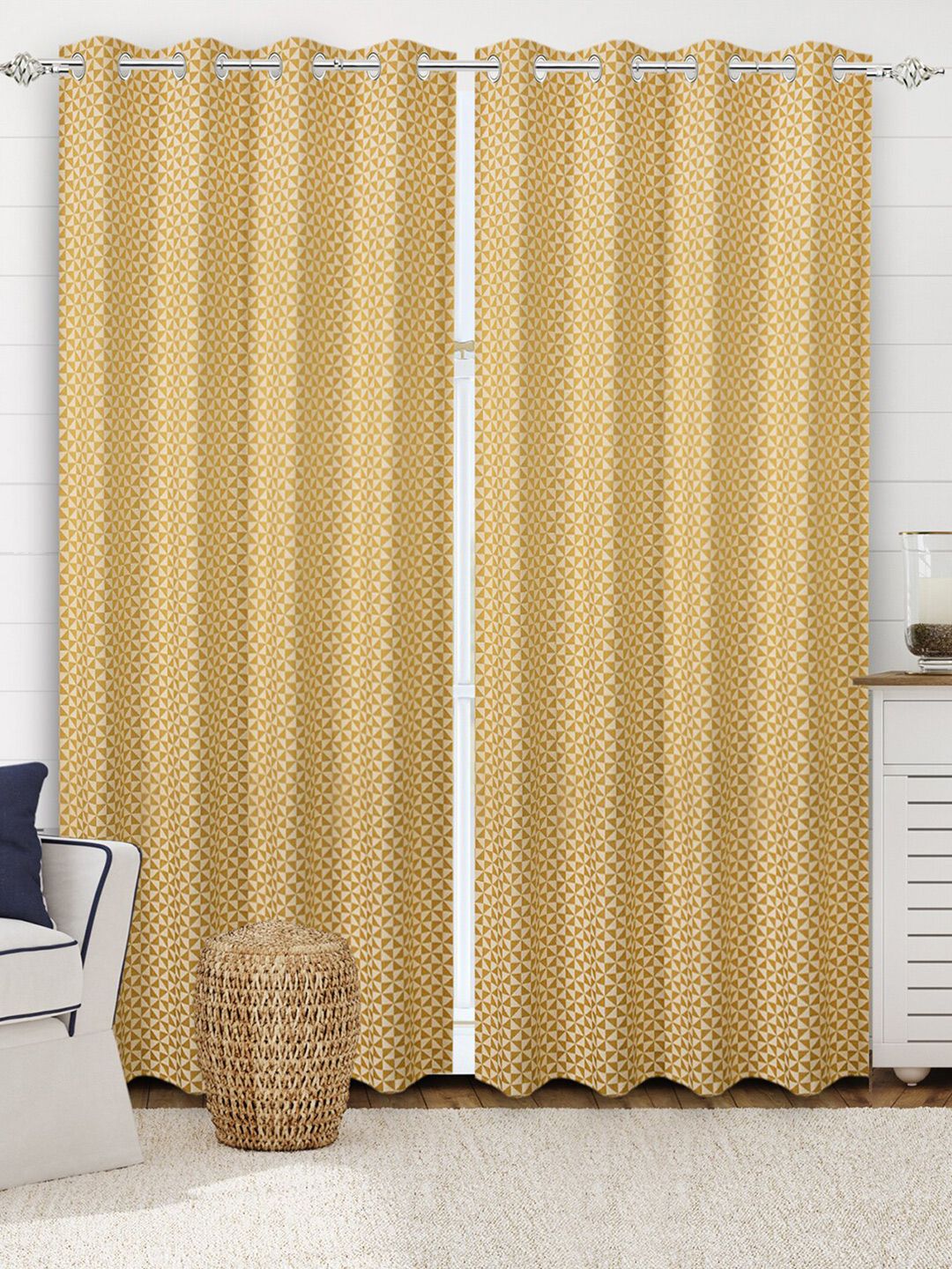 Saral Home Yellow & White Set of 2 Geometric Black Out Door Curtain Price in India