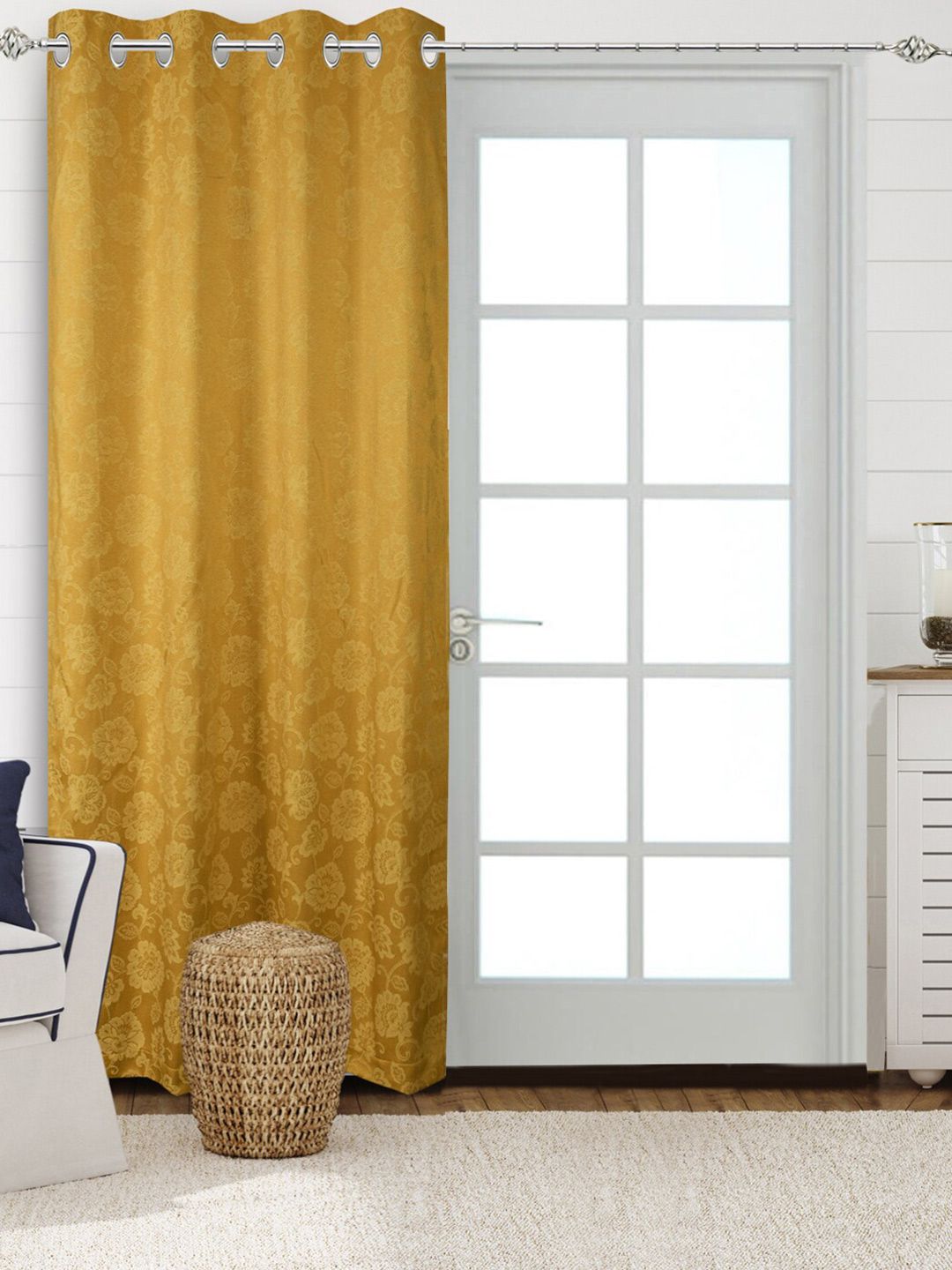 Saral Home Yellow Floral Black Out Door Curtain Price in India