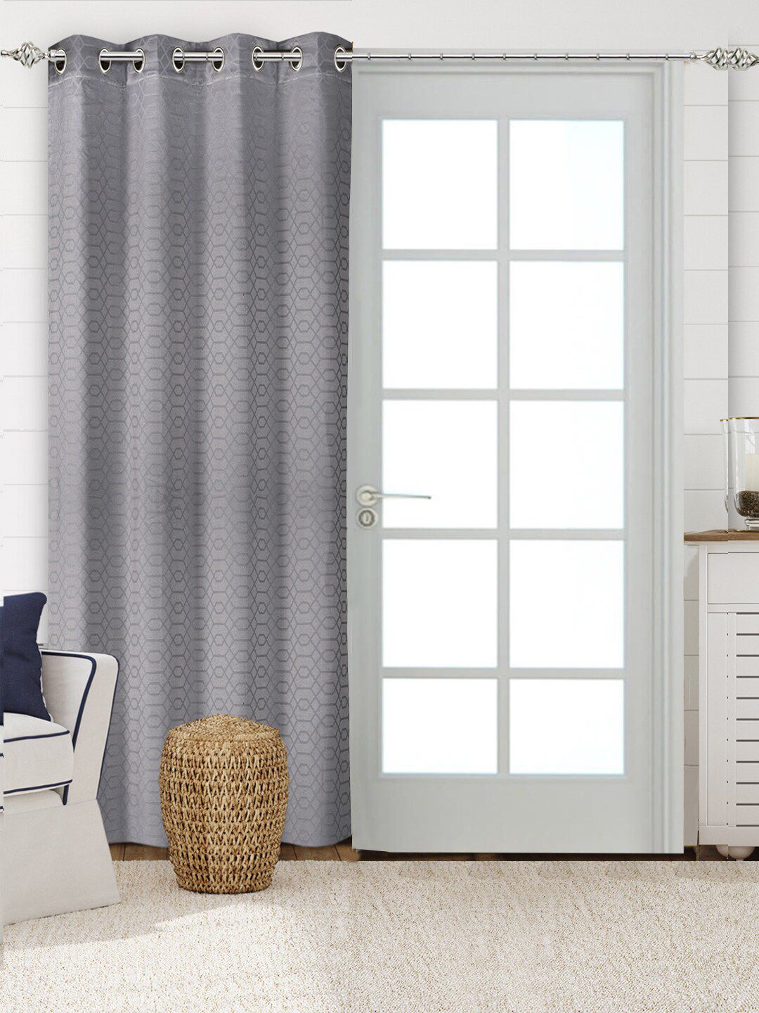 Saral Home Grey Geometric Black Out Long Door Curtain Price in India