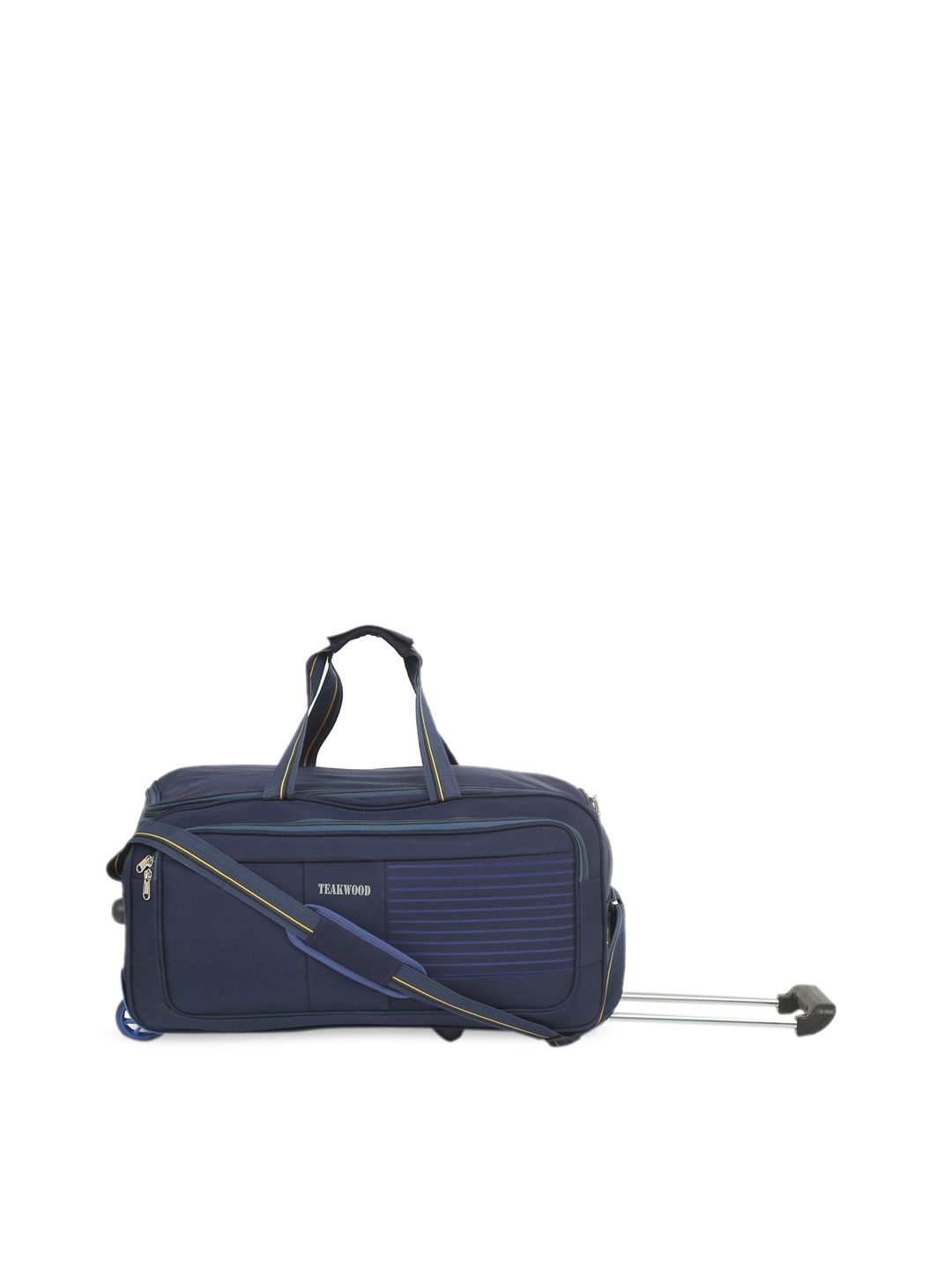 Teakwood Leathers Blue Solid Duffel Trolley Bag Price in India