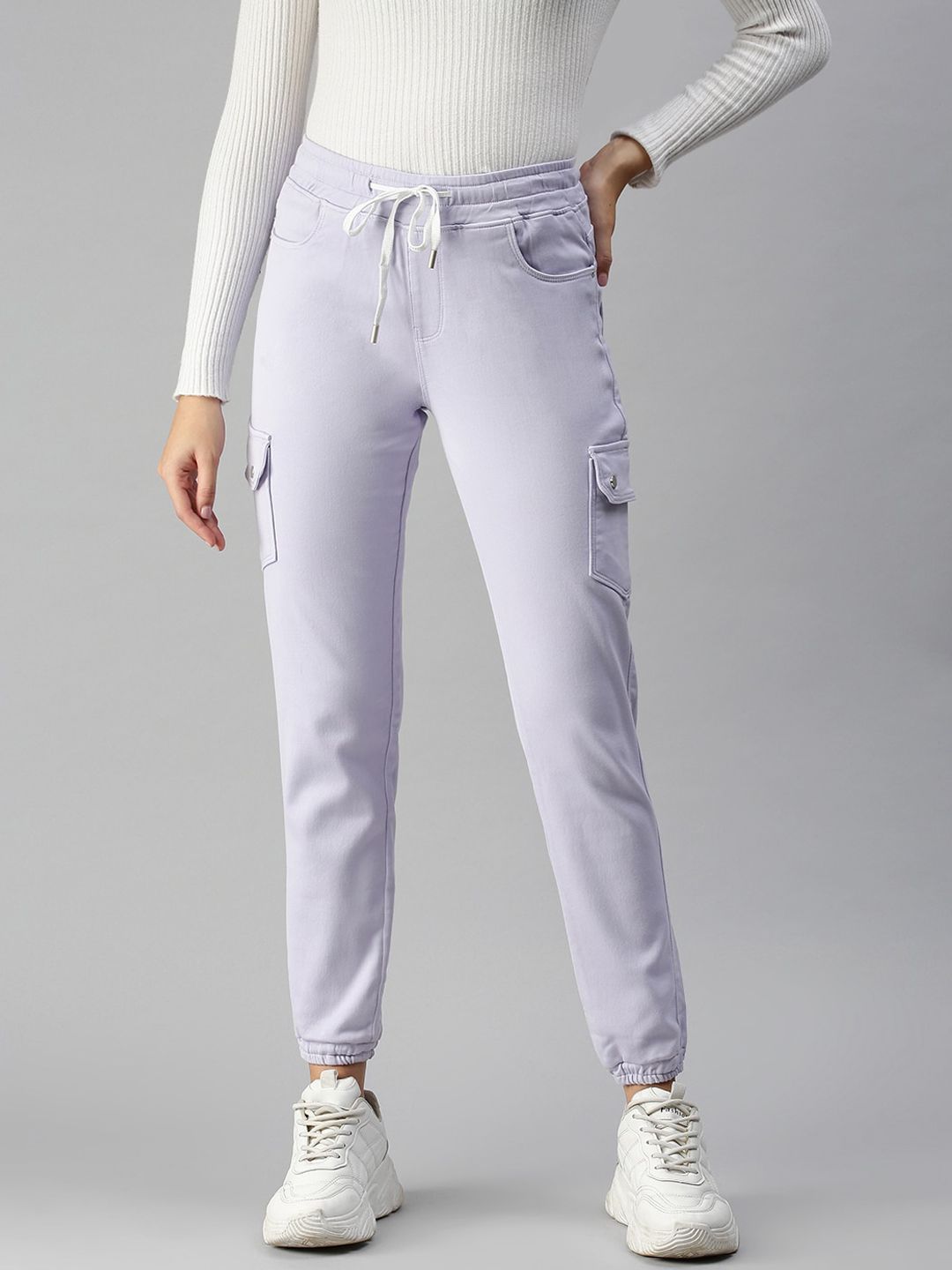 SHOWOFF Women Lavender Jogger High-Rise Cuffed Hem Stretchable Jogger Jeans Price in India