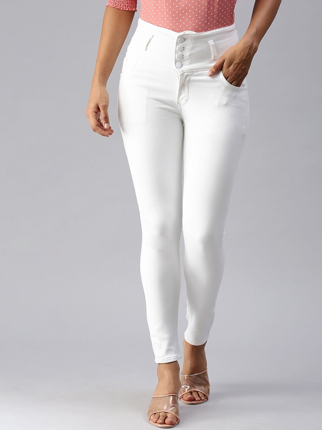 SHOWOFF Women White Slim Fit High-Rise Stretchable Jeans Price in India