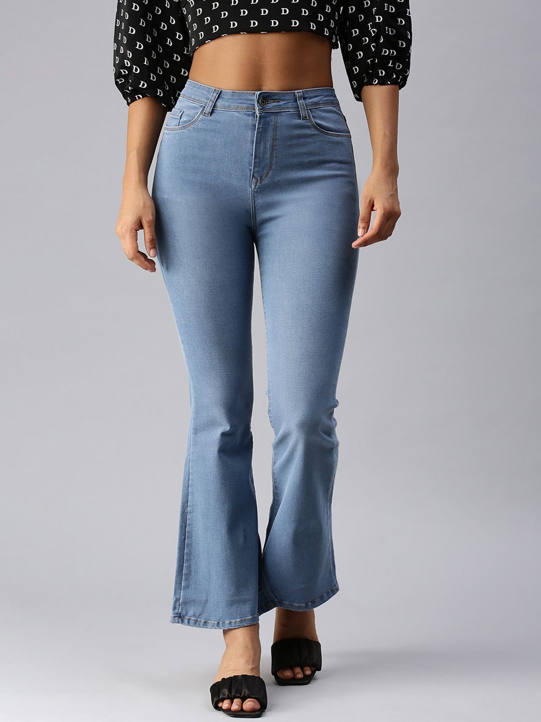 SHOWOFF Women Blue Bootcut High-Rise Stretchable Denim Jeans Price in India