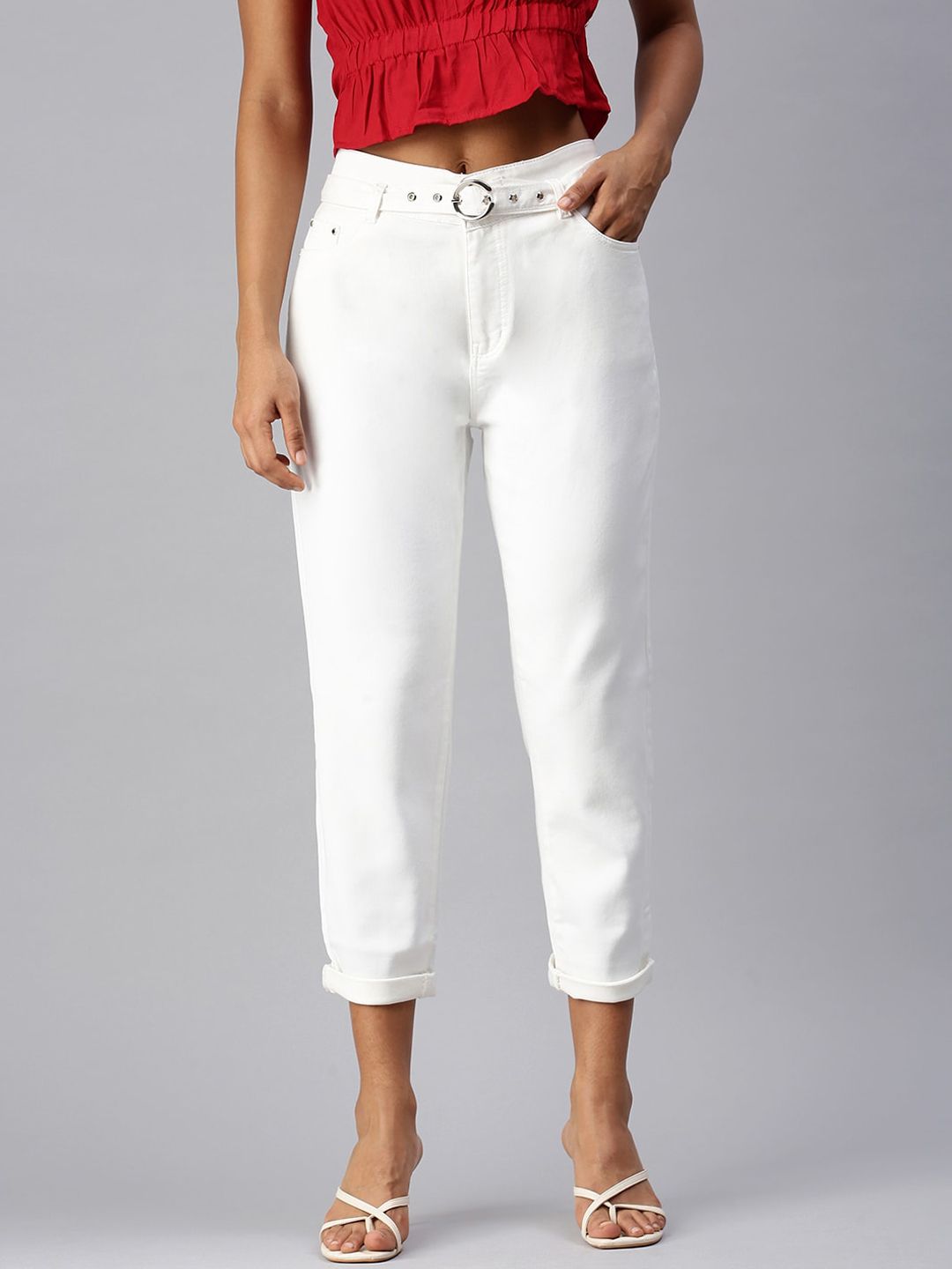 SHOWOFF Women Off White Slim Fit High-Rise Stretchable Denim Jeans Price in India