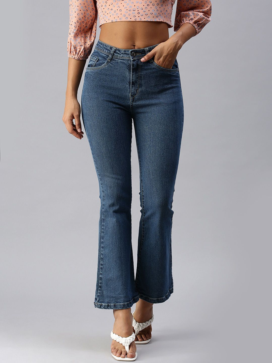 SHOWOFF Women Blue Bootcut High-Rise Stretchable Jeans Price in India