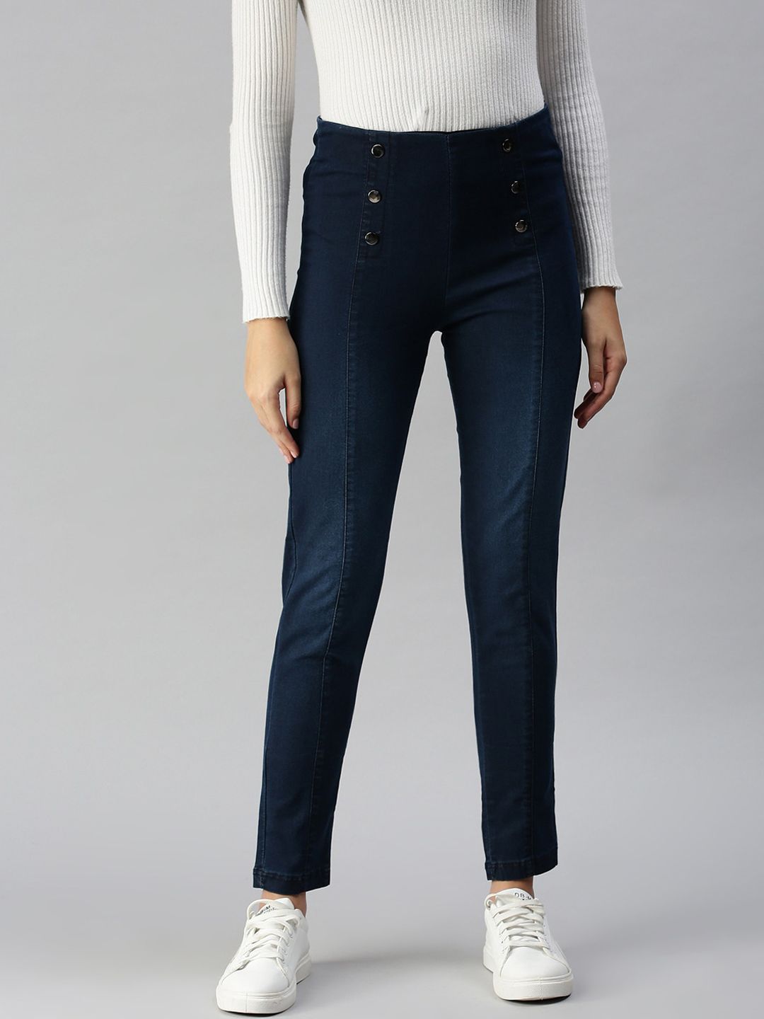 SHOWOFF Women Blue Super Skinny Fit High-Rise Light Fade Stretchable Jeans Price in India