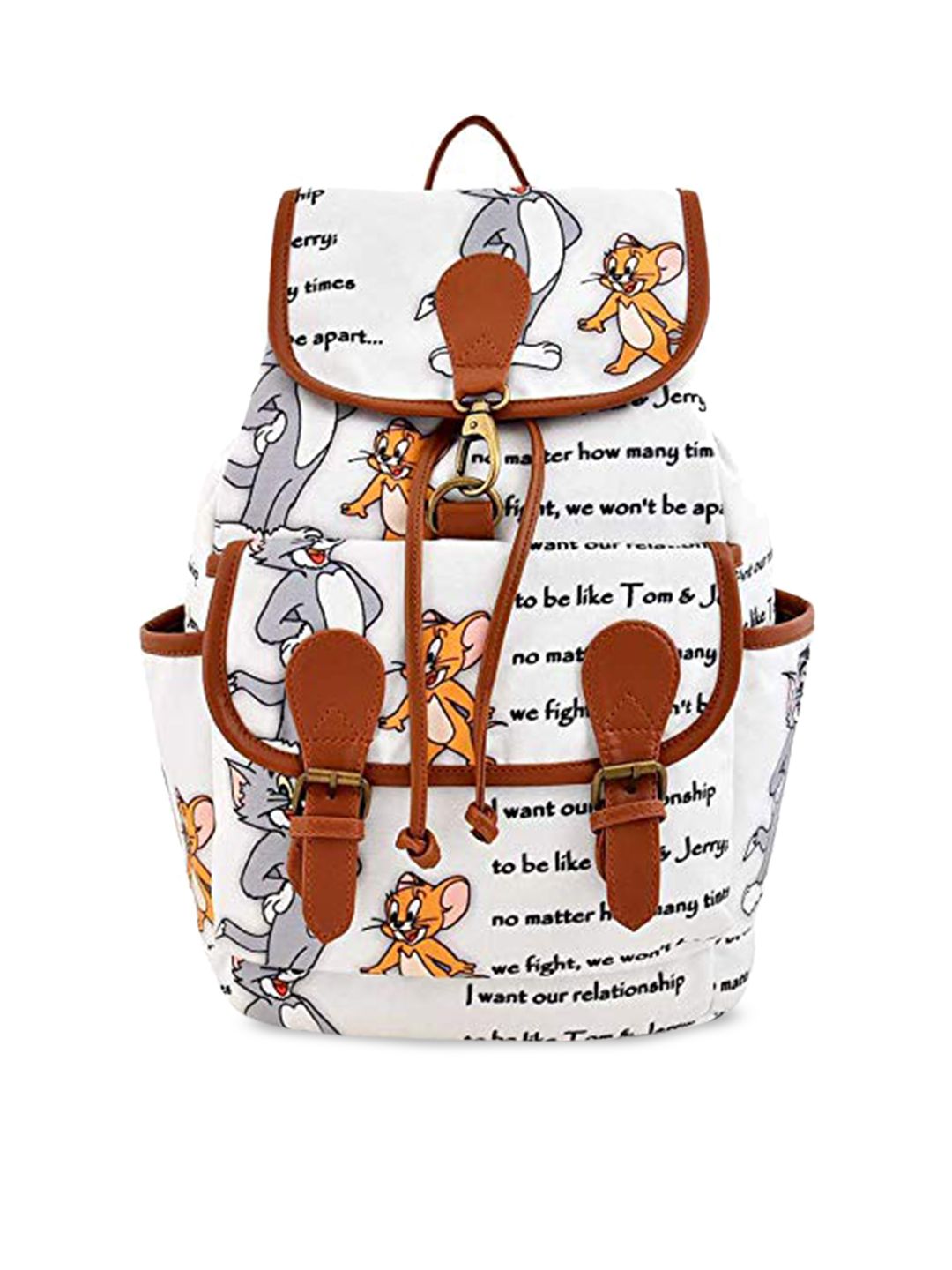 Lychee bags Women White Printed Canvas Backpack Price in India
