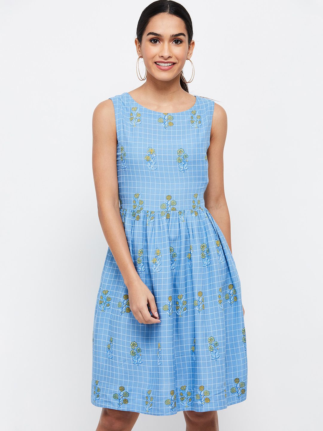max Women Blue Floral Fit and Flare Dress Price in India