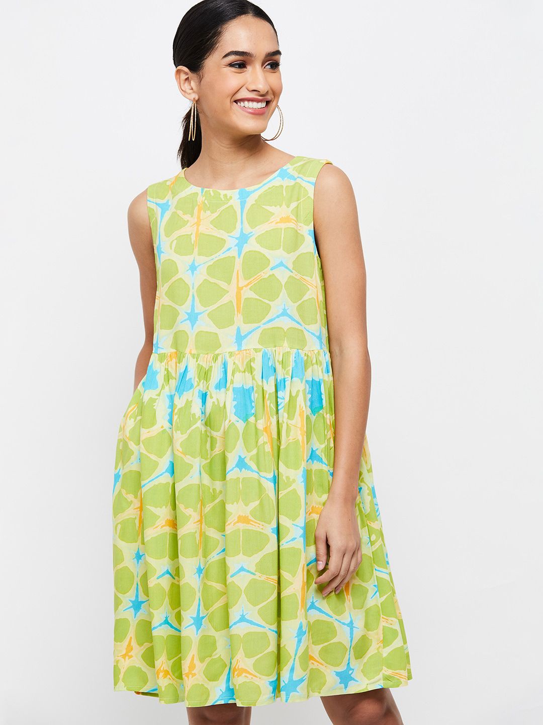 max Green Printed Fit & Flare Dress Price in India