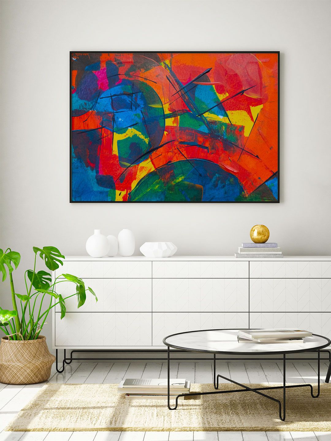 ARTSPACE Multicolored Abstract Painting with Vibrant Colors Framed Wall Painting Price in India