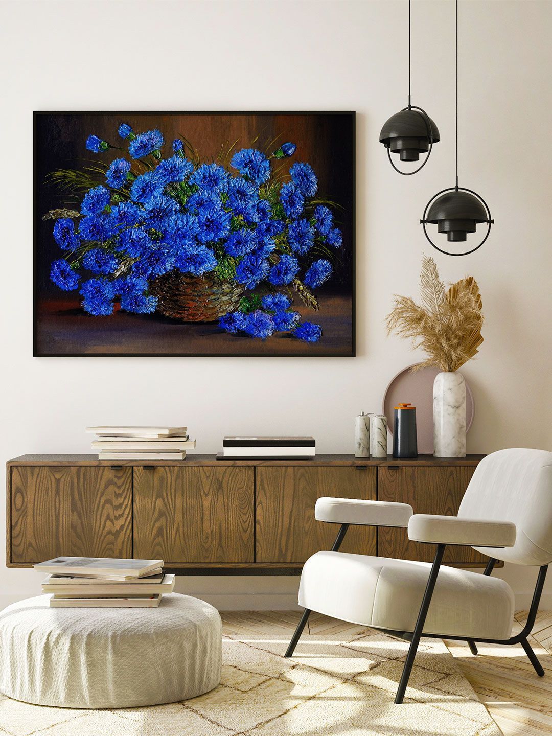 ARTSPACE Blue Flowers In A Vase Canvas Wall Art Price in India