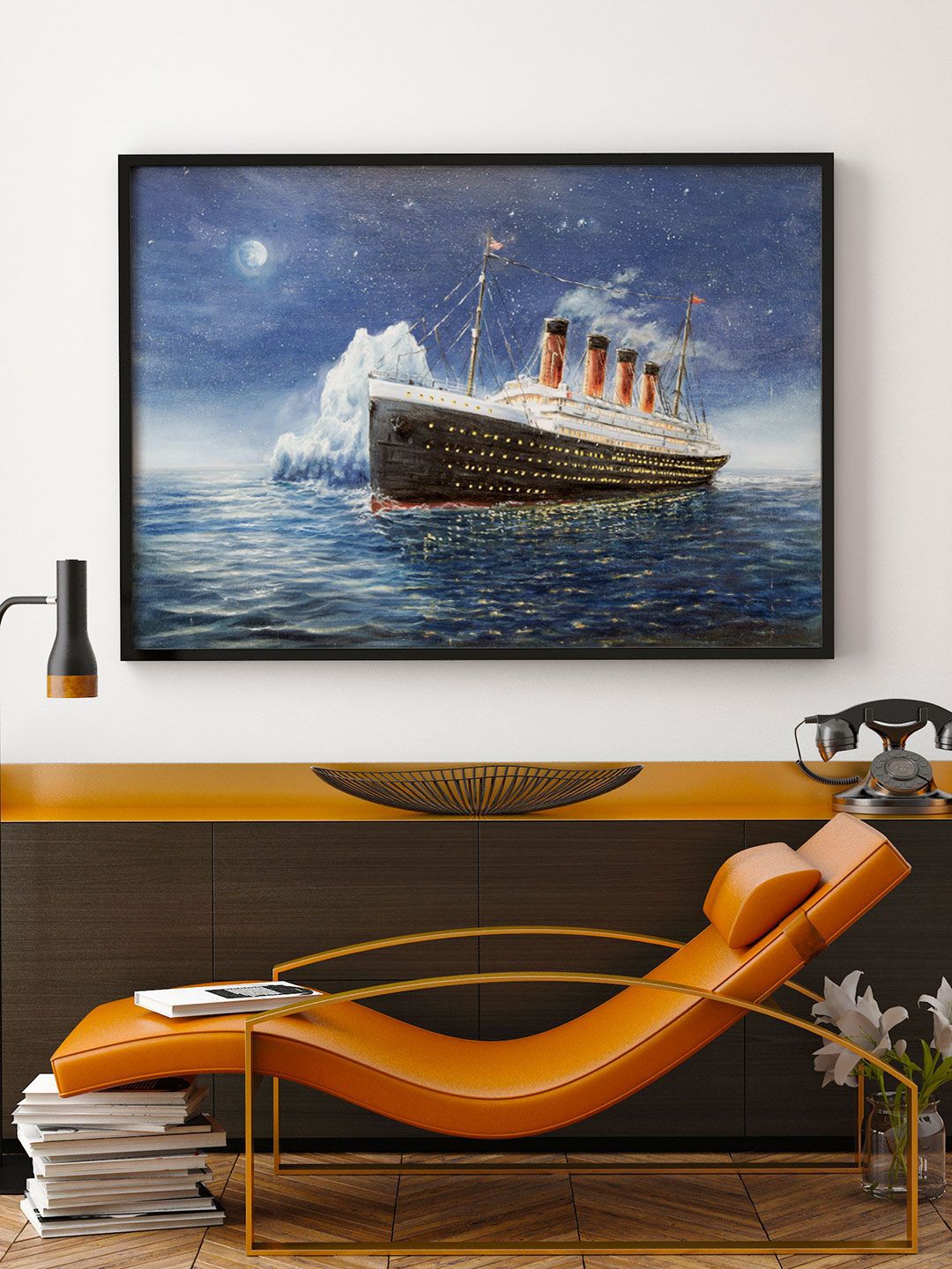 ARTSPACE Blue & Black Titanic and Iceberg Framed Wall Painting Price in India