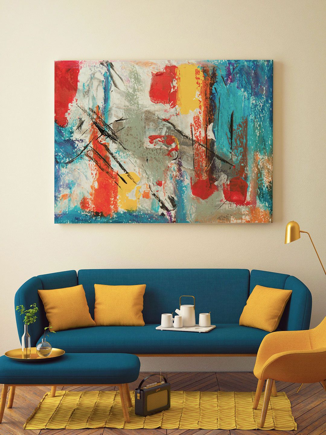 ARTSPACE Blue & Yellow Abstract Framed Wall Art Price in India