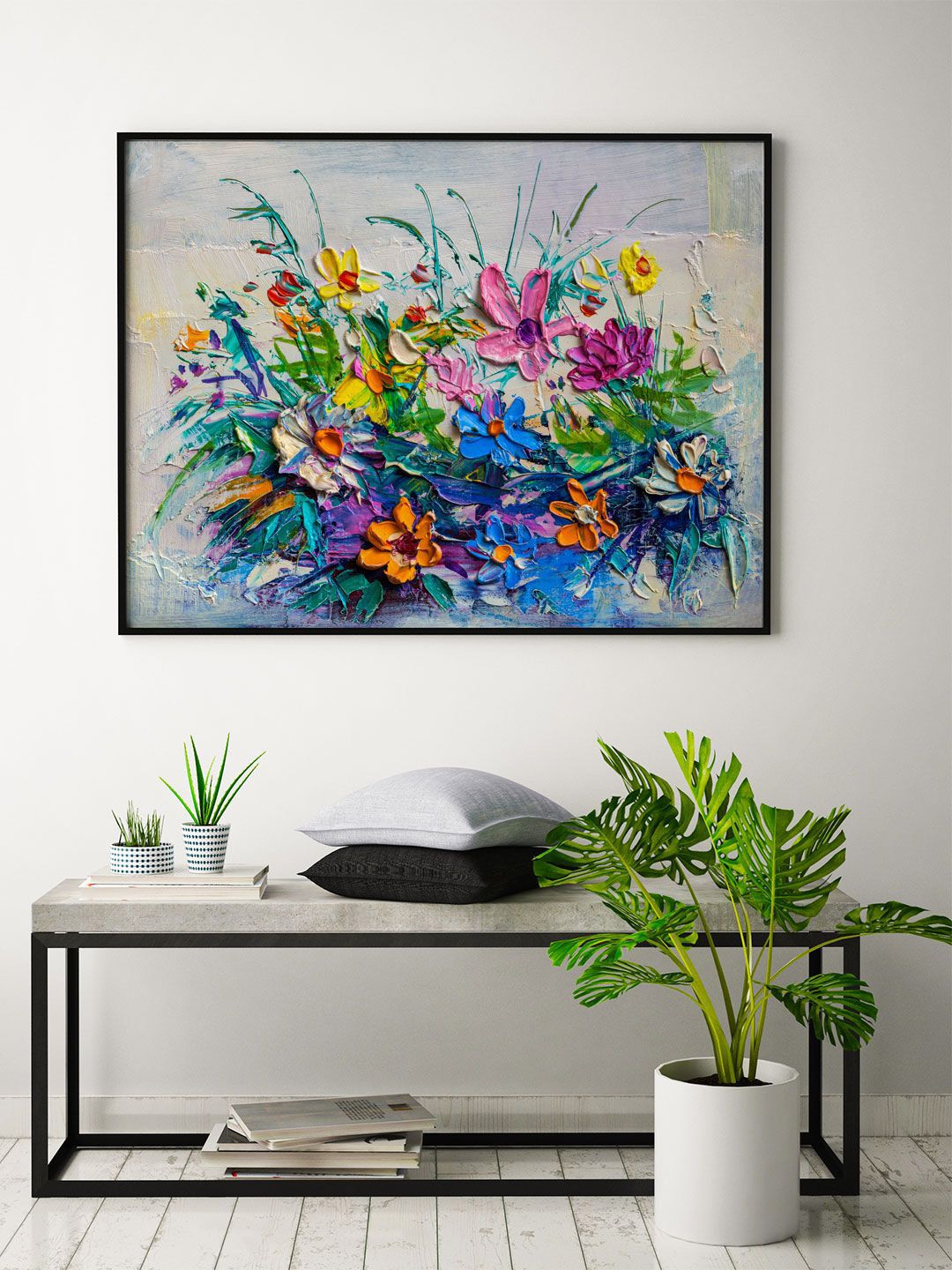 ARTSPACE Blue & Pink Bouquet Of Flowers Framed Wall Art Price in India