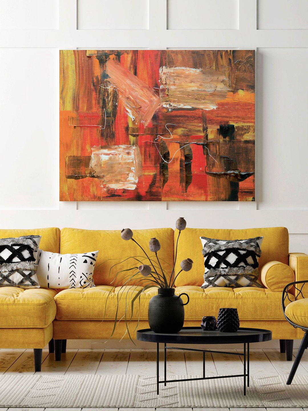 ARTSPACE Orange Abstract Canvas Painting Price in India