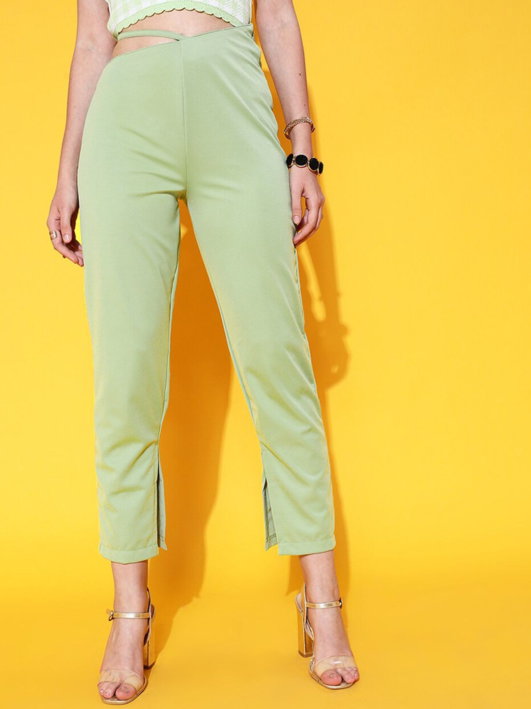 STREET 9 Women Gorgeous Green Solid Trousers Price in India