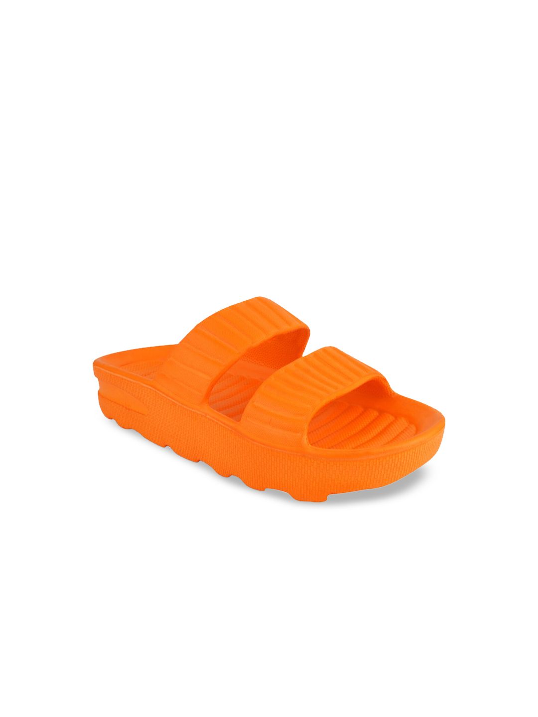 Shoetopia Women Orange Solid Synthetic Sliders Price in India