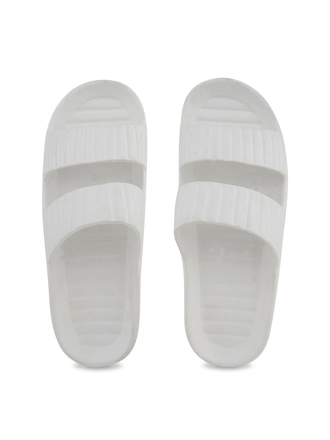 Shoetopia Women White Solid Synthetic Sliders Price in India