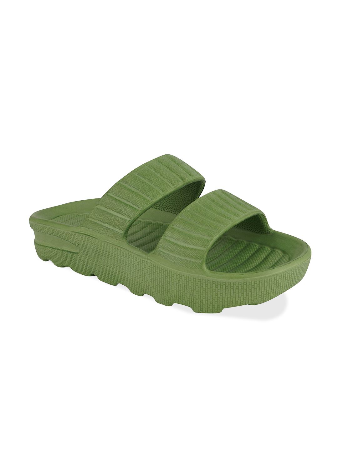 Shoetopia Women Green Solid Synthetic Sliders Price in India