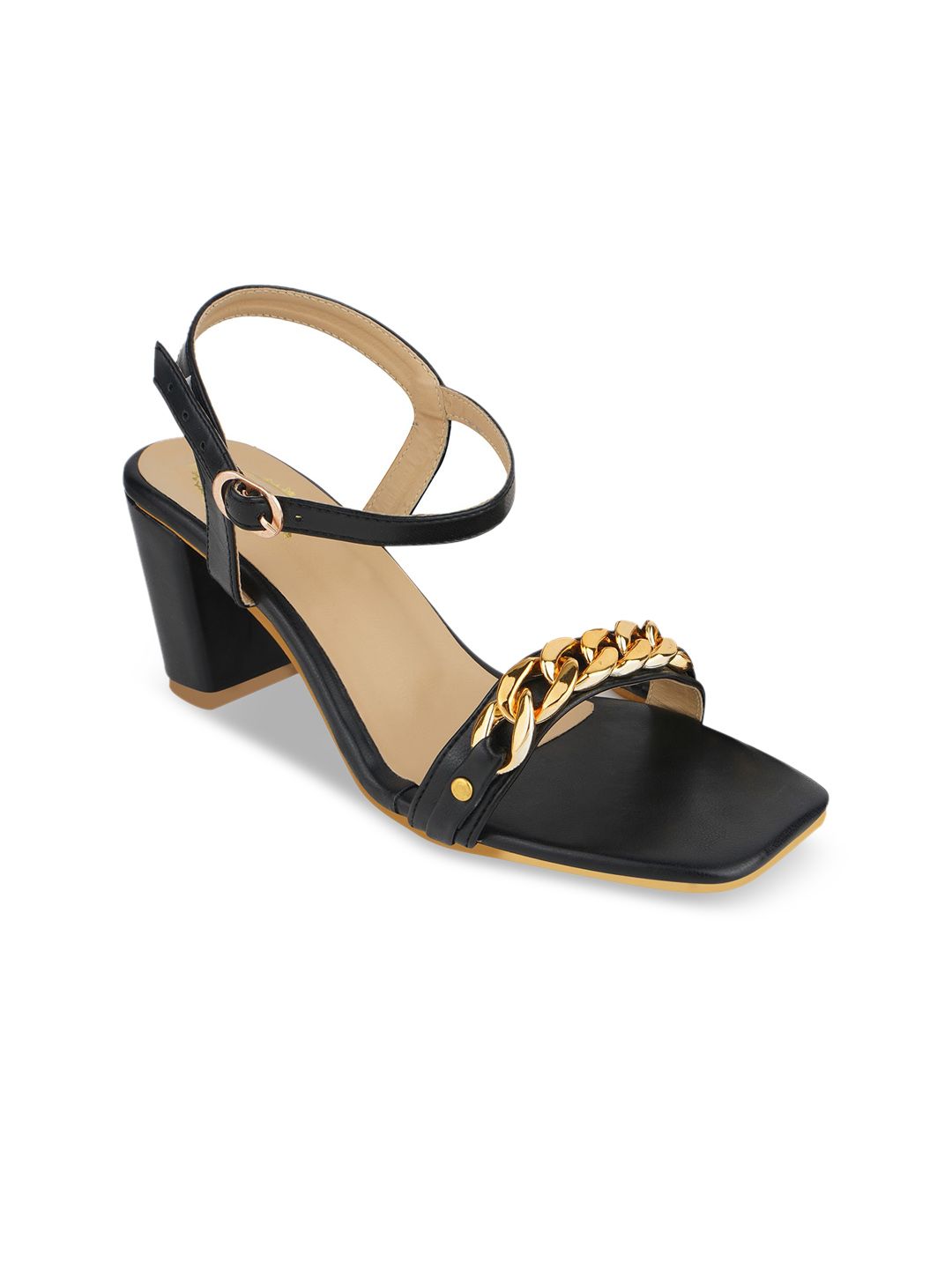 Shoetopia Black Embellished Block Sandals Price in India