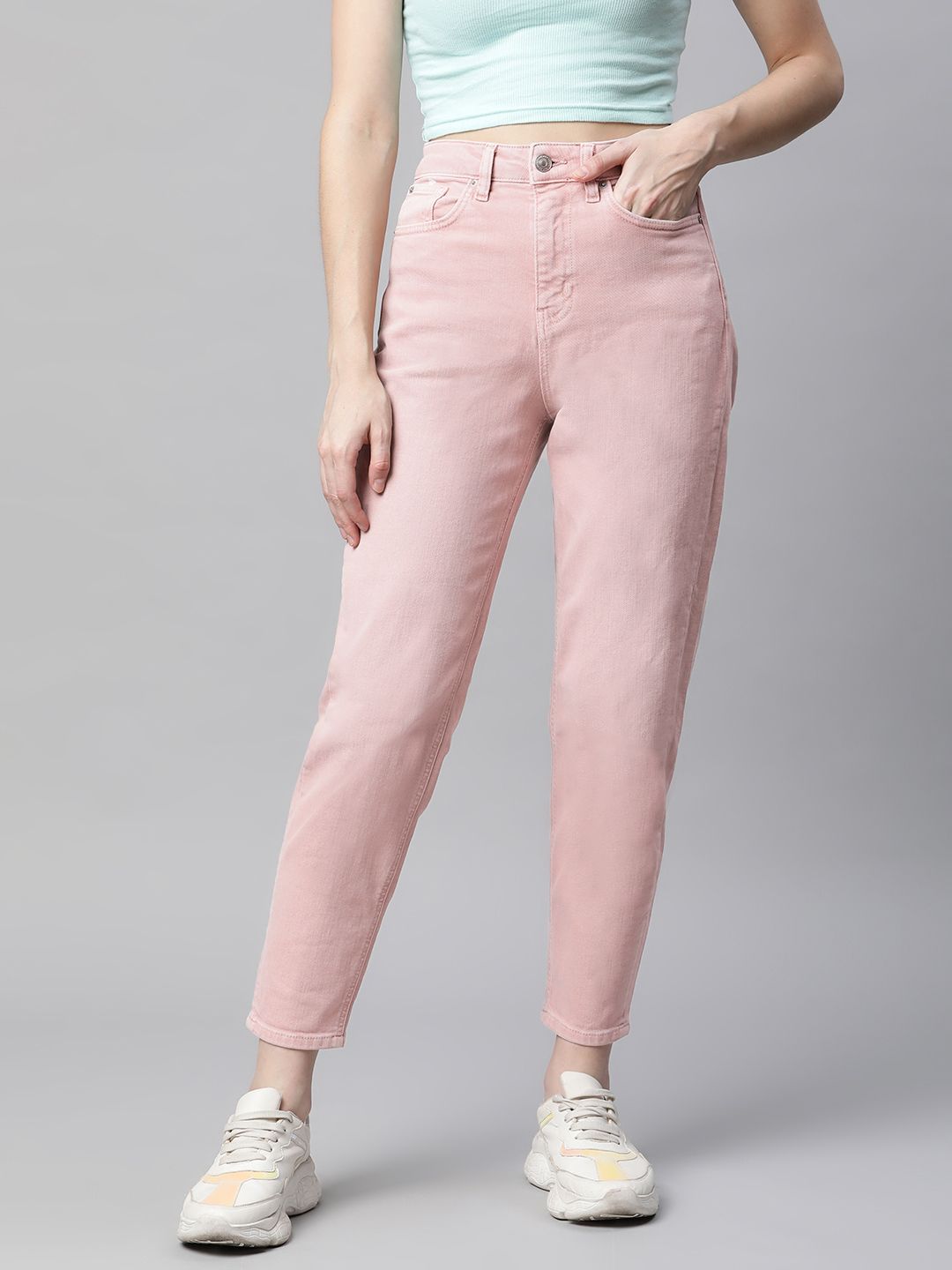 Marks & Spencer Women Pink Mom Fit High-Rise Stretchable Jeans Price in India