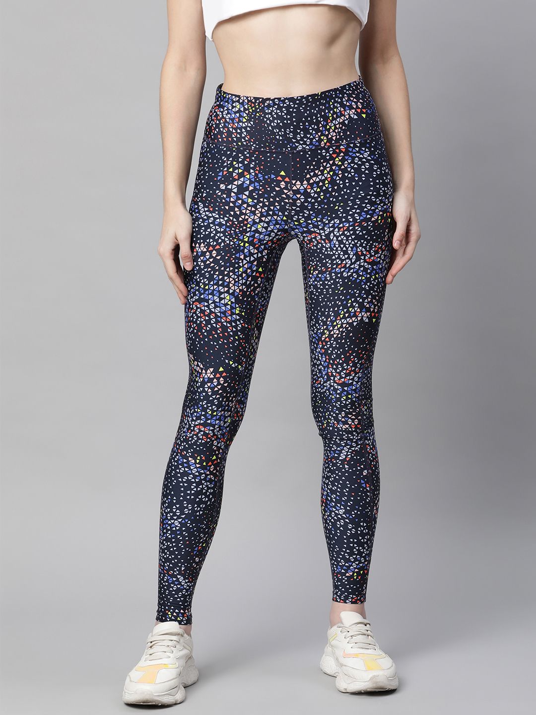 Marks & Spencer Women Navy Blue Geometric Printed Go Move Gym Tights Price in India