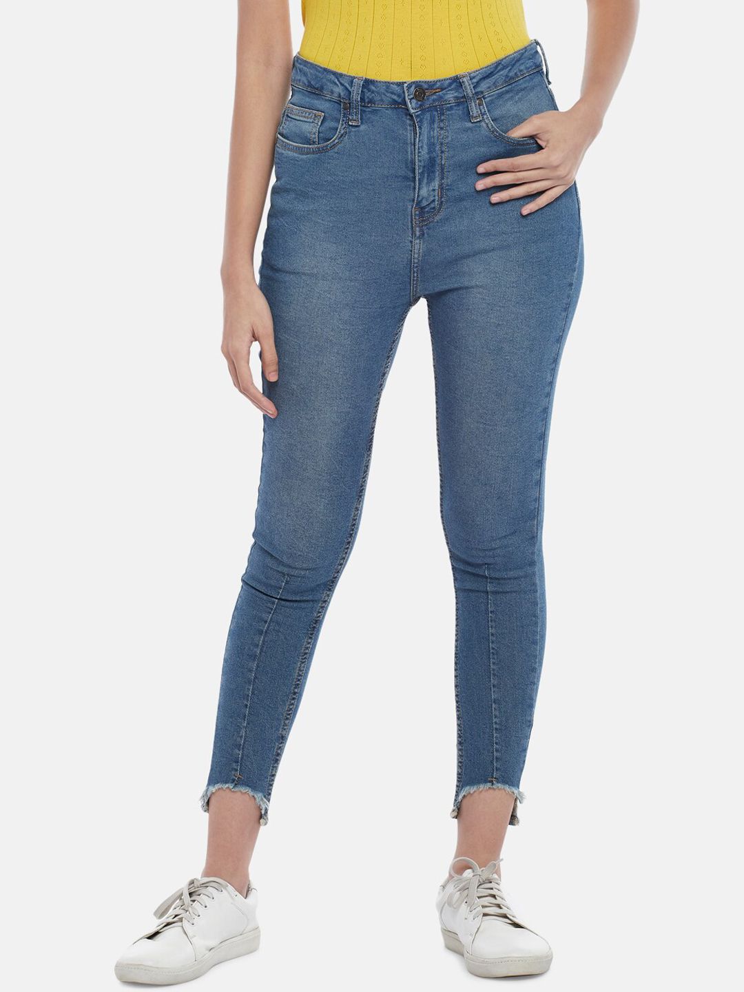 People Women Blue Skinny Fit High-Rise Light Fade Jeans Price in India