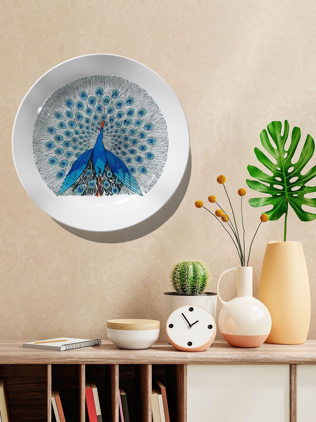 ARTSPACE Blue Peacock Printed Ceramic Wall Decor Price in India