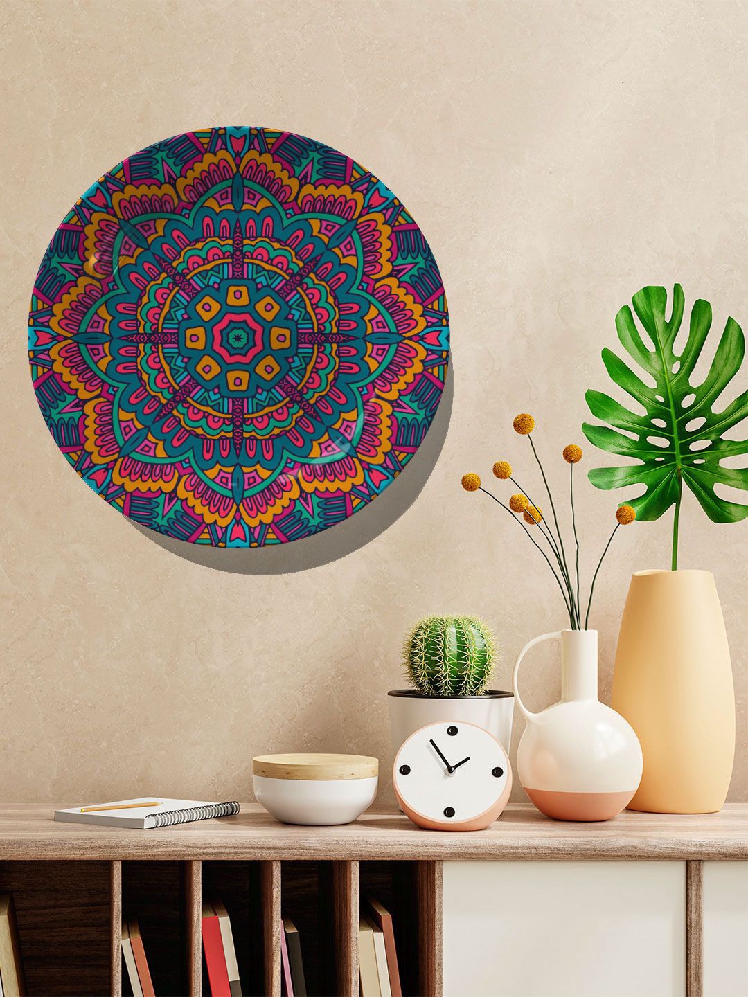ARTSPACE Blue & Pink Mandala Printed Wall Decor Plate Price in India