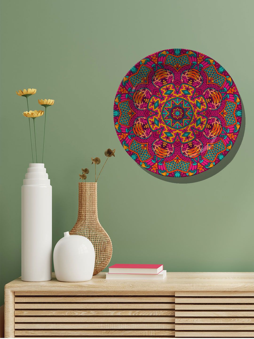 ARTSPACE Teal Blue & Pink Mandala Modern Quirky II Ceramic Wall Decor Price in India