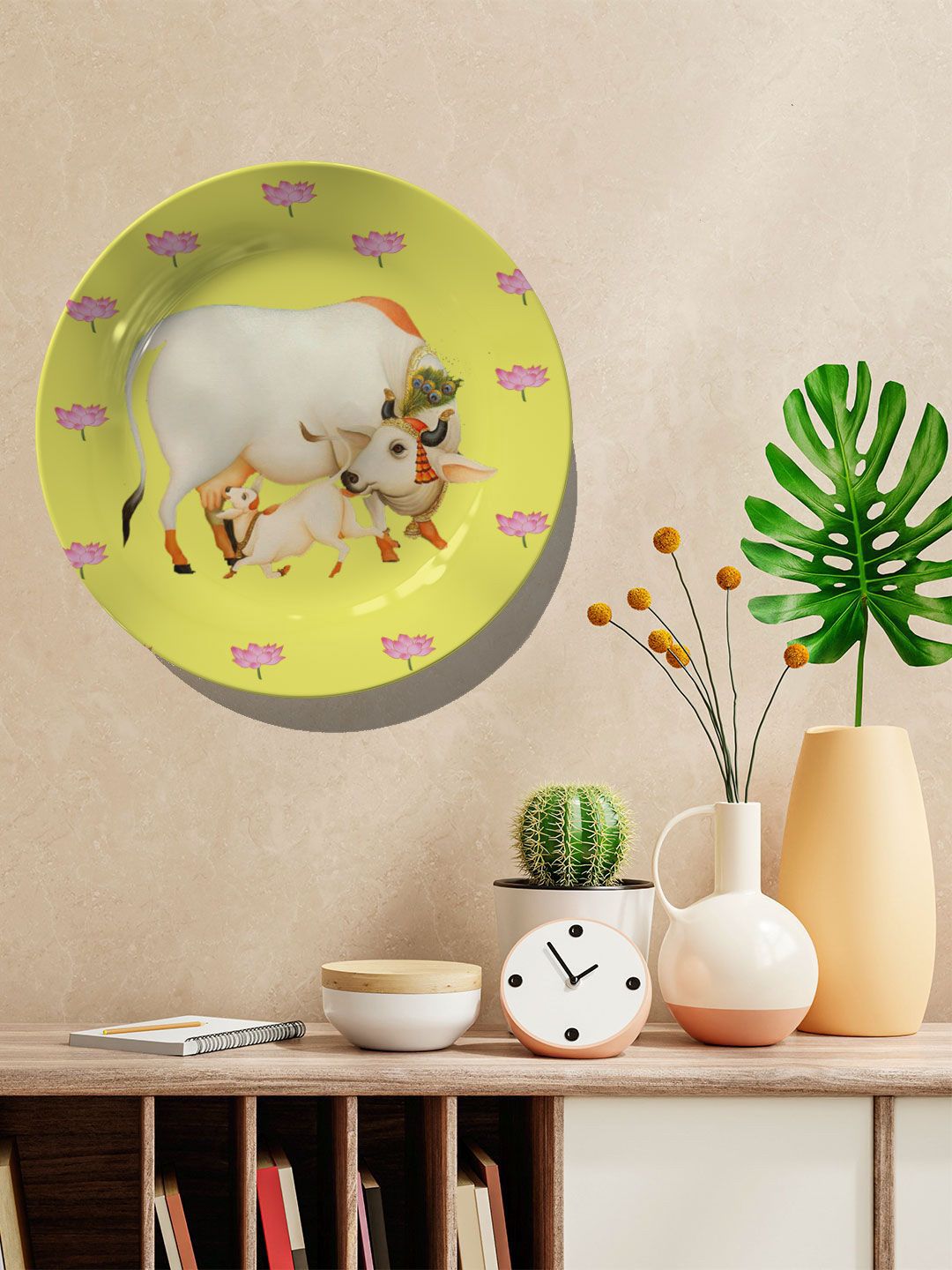 ARTSPACE White & Yellow Printed Ceramic Wall Decor Plate Price in India