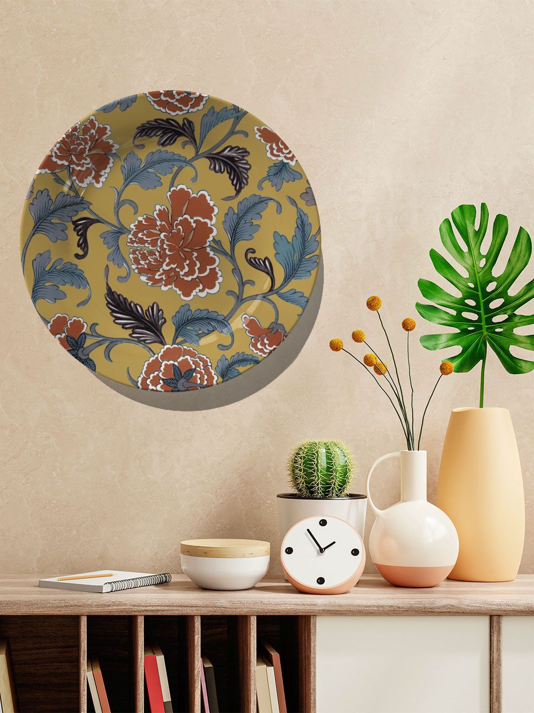 ARTSPACE Yellow & Blue Floral Decorative Wall Plate Price in India