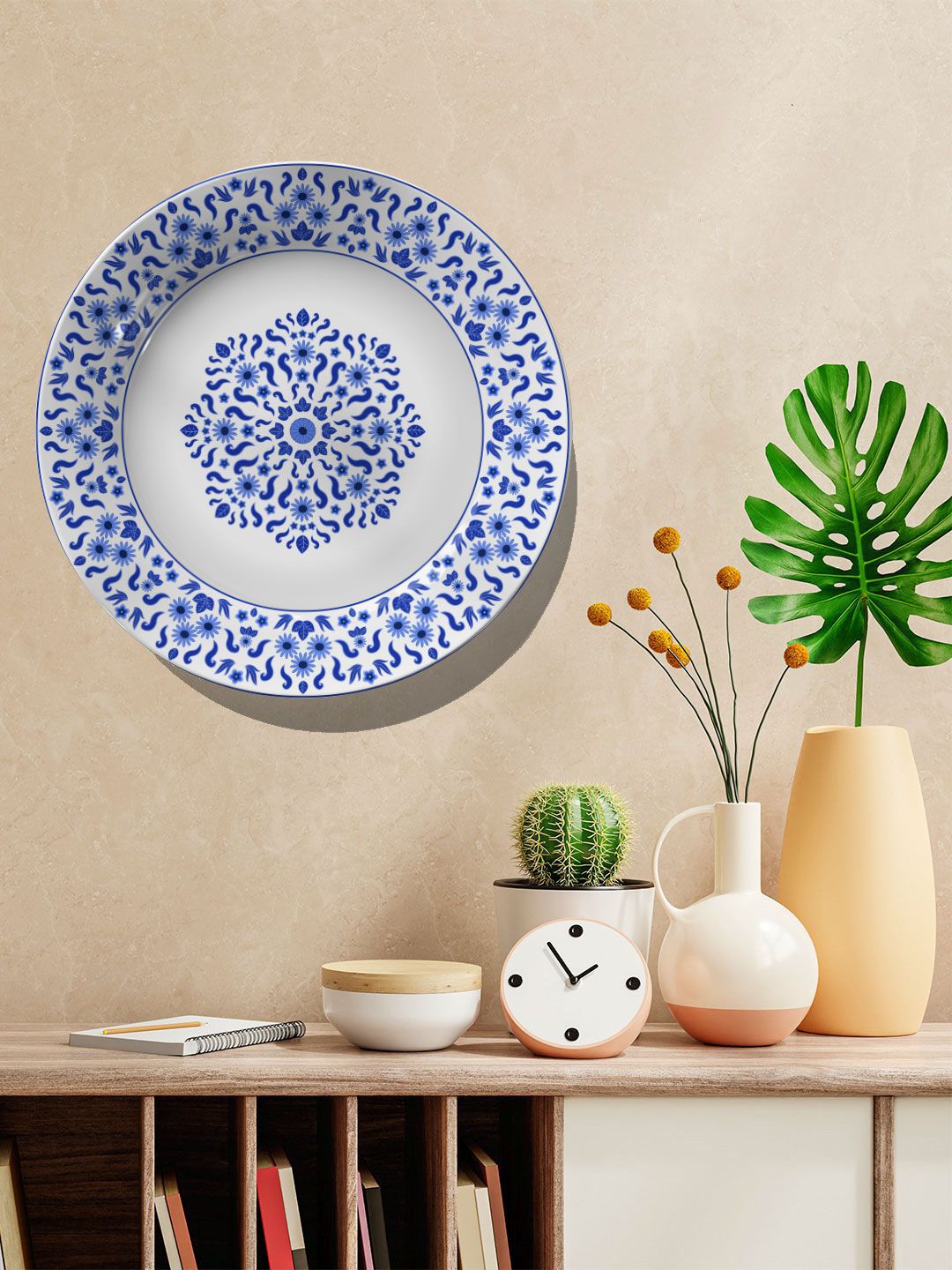 ARTSPACE Blue & White Printed Ceramic Wall Decor Plate Price in India