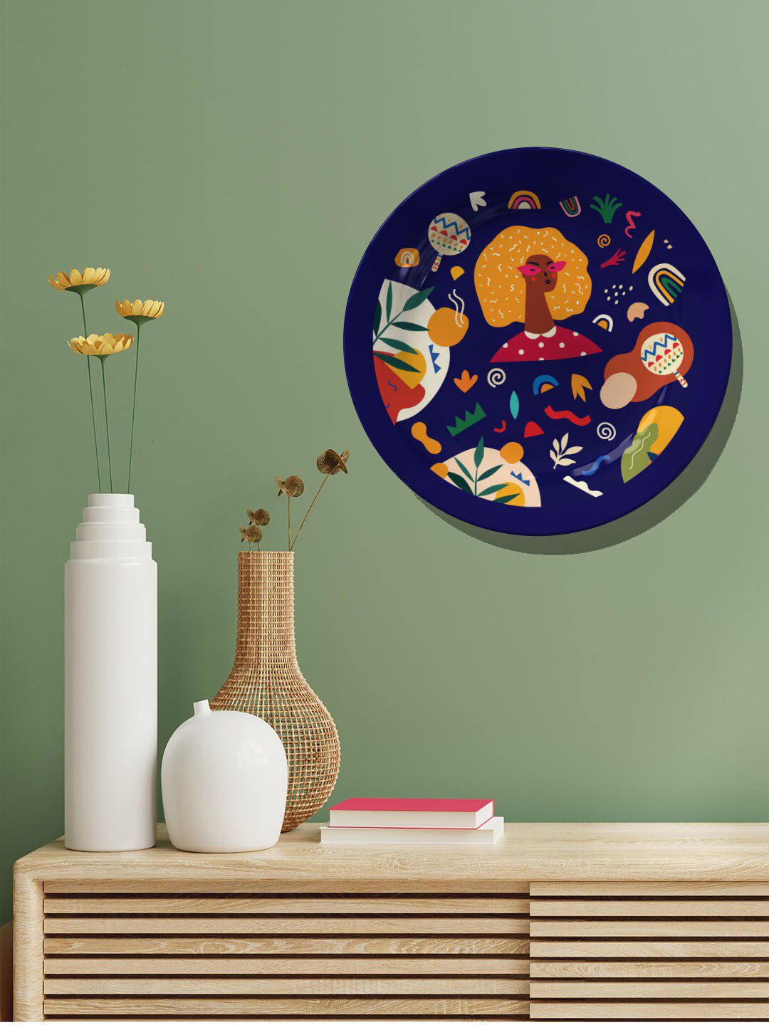 ARTSPACE Blue & Yellow Printed Ceramic Wall Decor Price in India