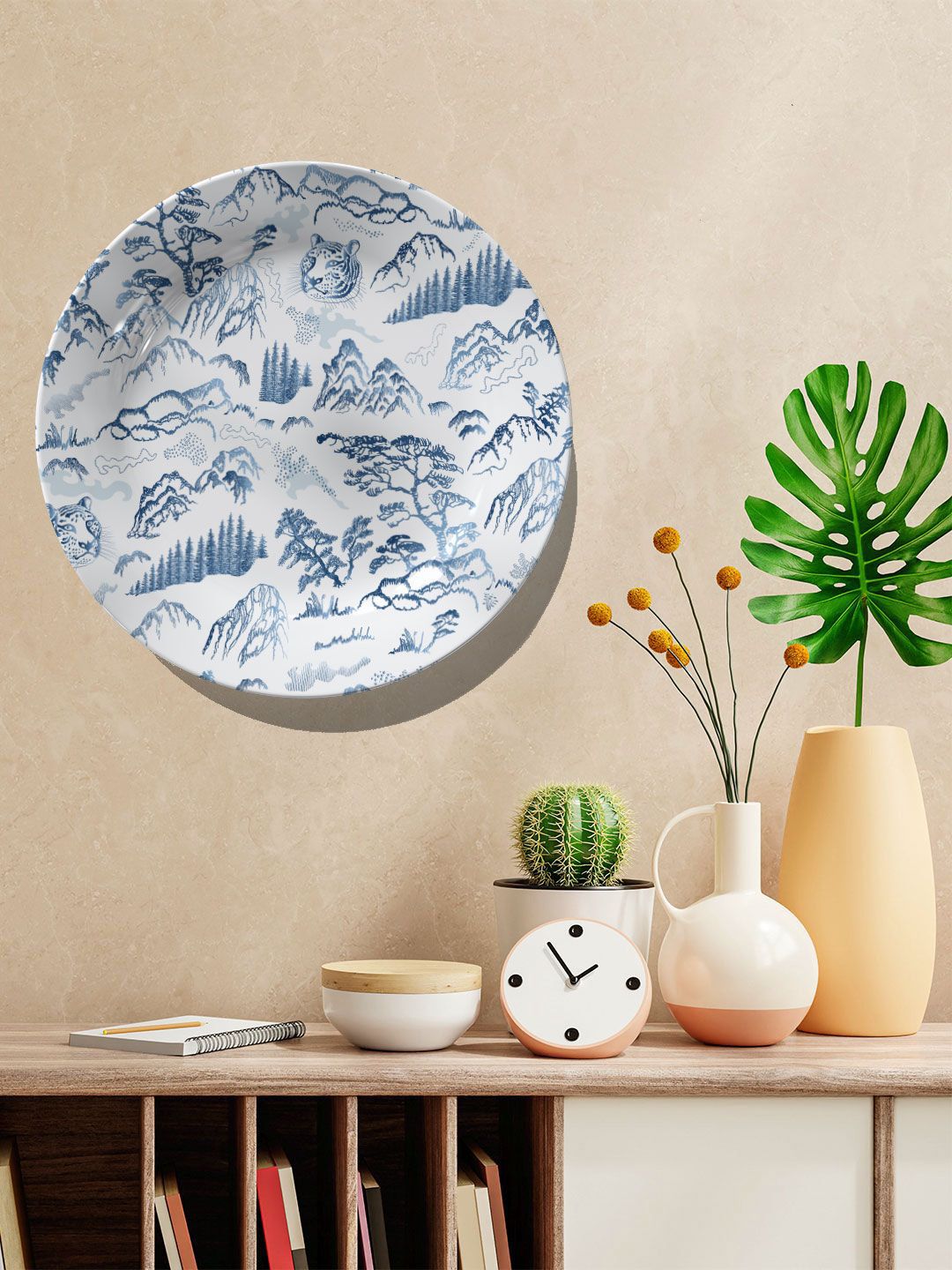 ARTSPACE Blue & White  Printed Ceramic Wall Decor Plate Price in India